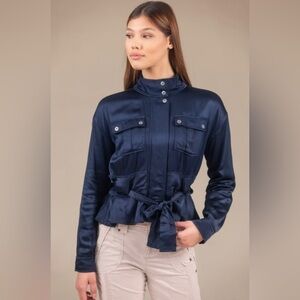Marrakech Ellis Silky Satin Utility Jacket In Sapphire
